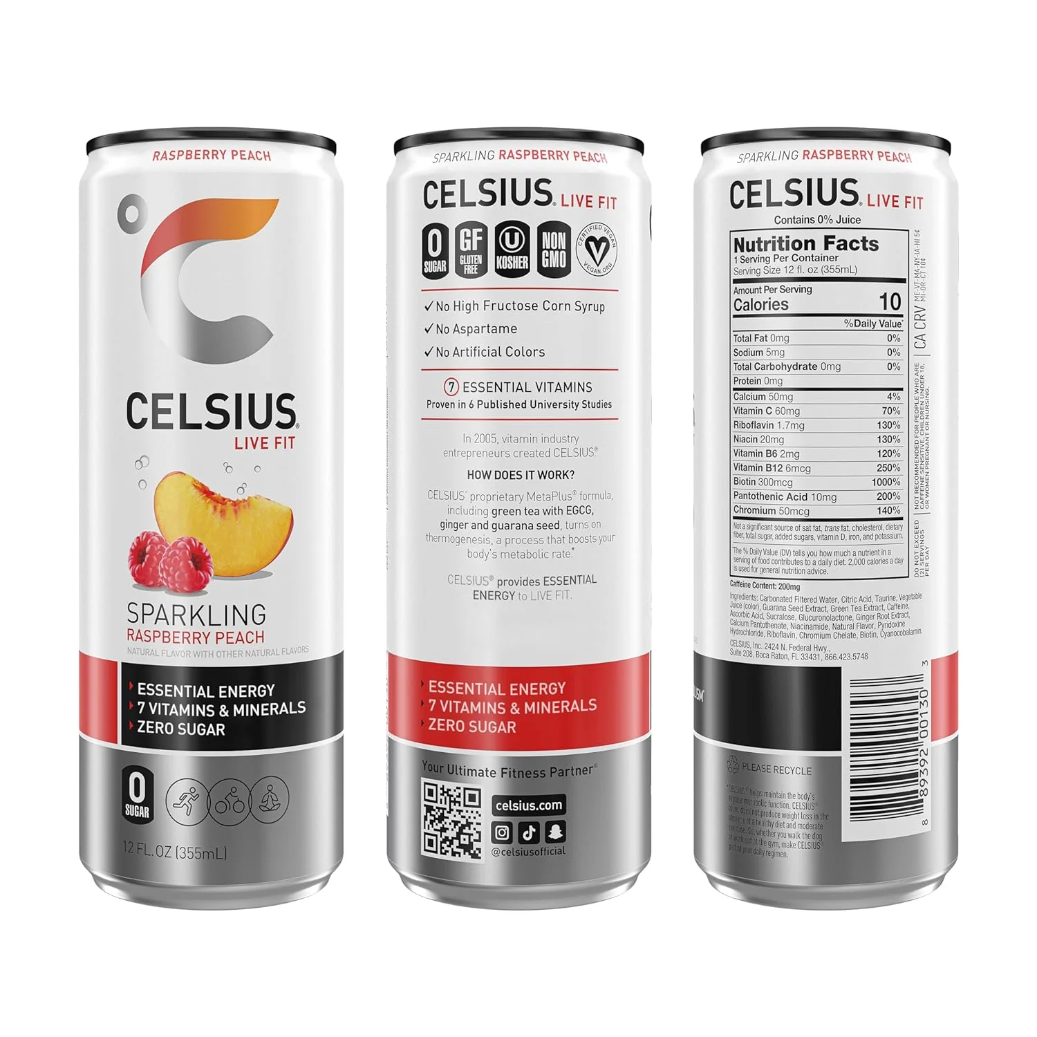 CELSIUS Sparkling Energy Drink, Raspberry Peach, 12oz (Pack of 12) - Image 3