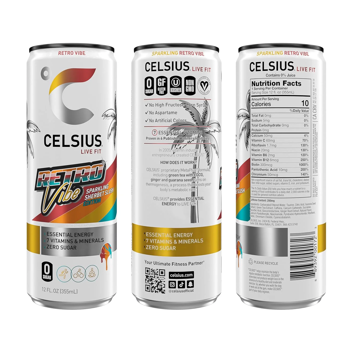 CELSIUS Sparkling Energy Drink, Sherbet Slush Retro Vibe, 12oz (Pack of 12) - Image 3