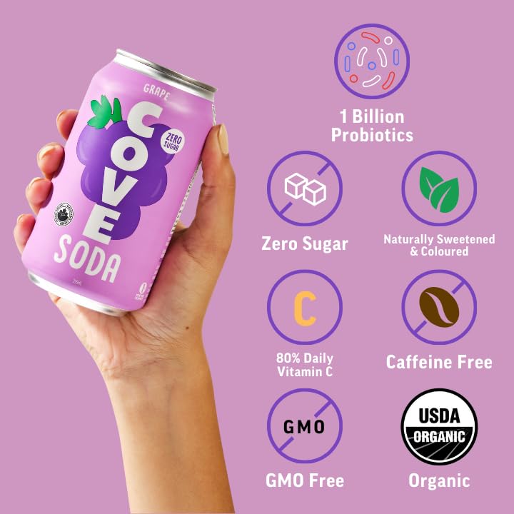 Cove Soda Probiotic Soft Drink, Grape, 12oz (Pack of 12) - Image 2