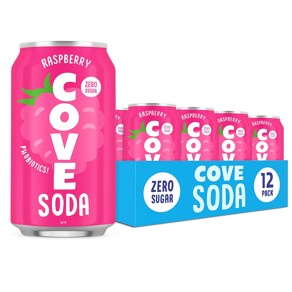 Cove Soda Probiotic Soft Drink, Raspberry, 12oz (Pack of 12)