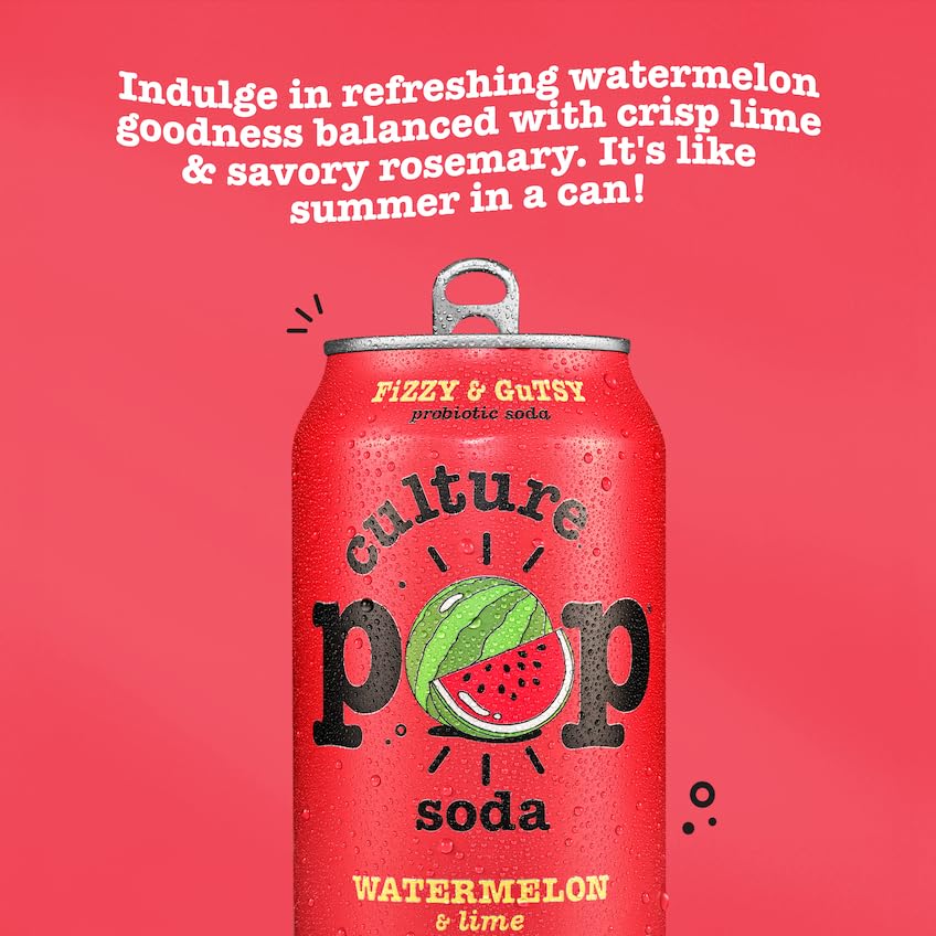 Culture Pop Sparkling Probiotic Soda, Watermelon Lime, 12oz (Pack of 12) - Image 5