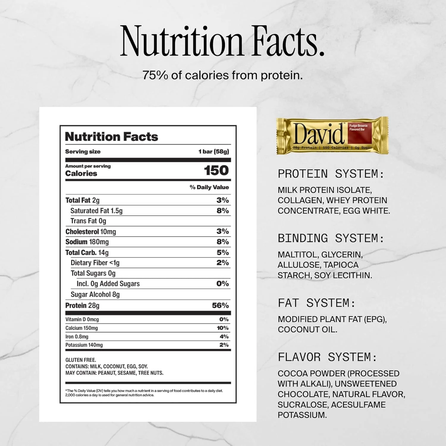 David Protein Bar, Fudge Brownie, 2.05oz (Pack of 12) - Image 3