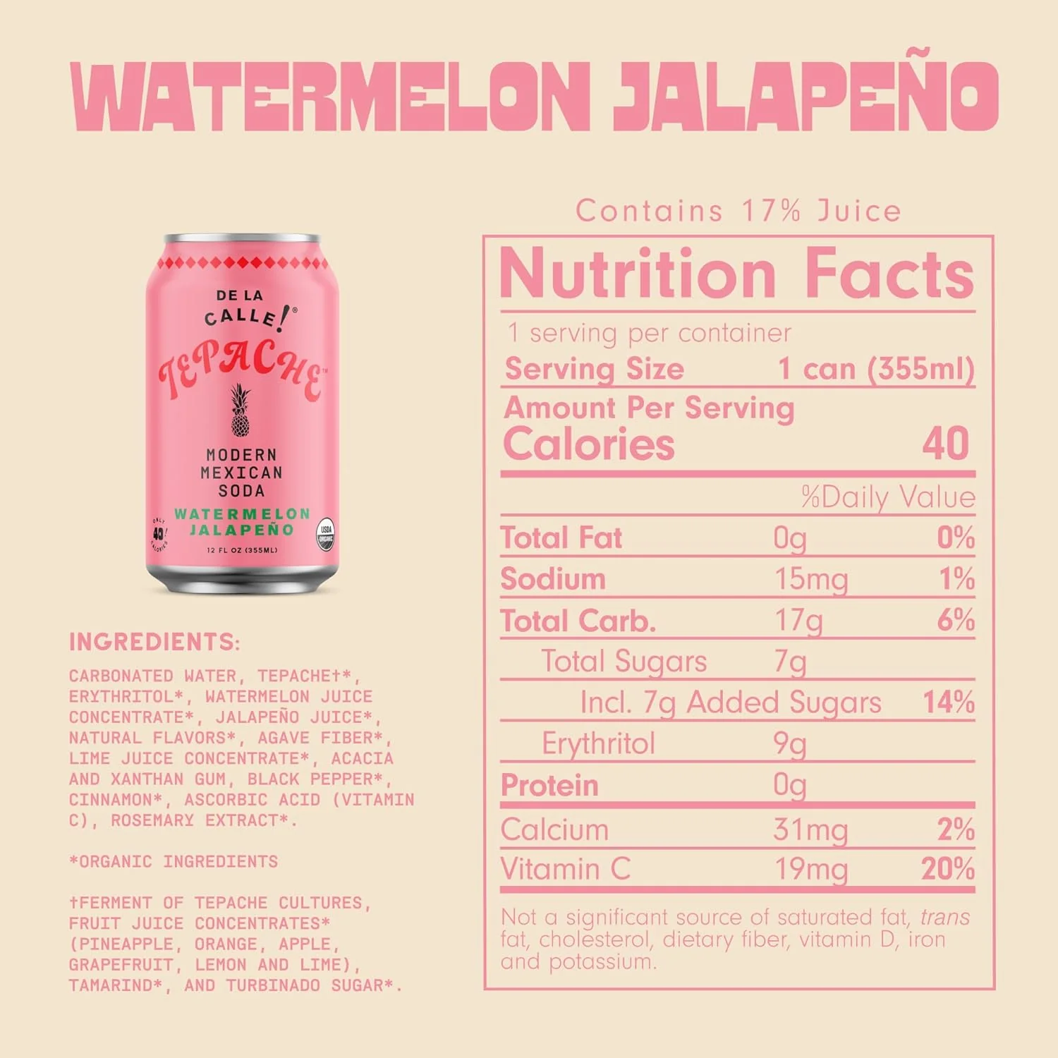 De La Calle Tepache Modern Mexican Soda, Watermelon Jalapeno, 12oz (Pack of 12) - Image 2