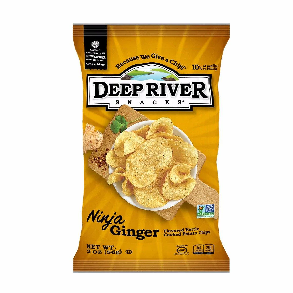 Deep River Snacks Potato Chips Ninja Ginger 2 oz bag (24 Pack)