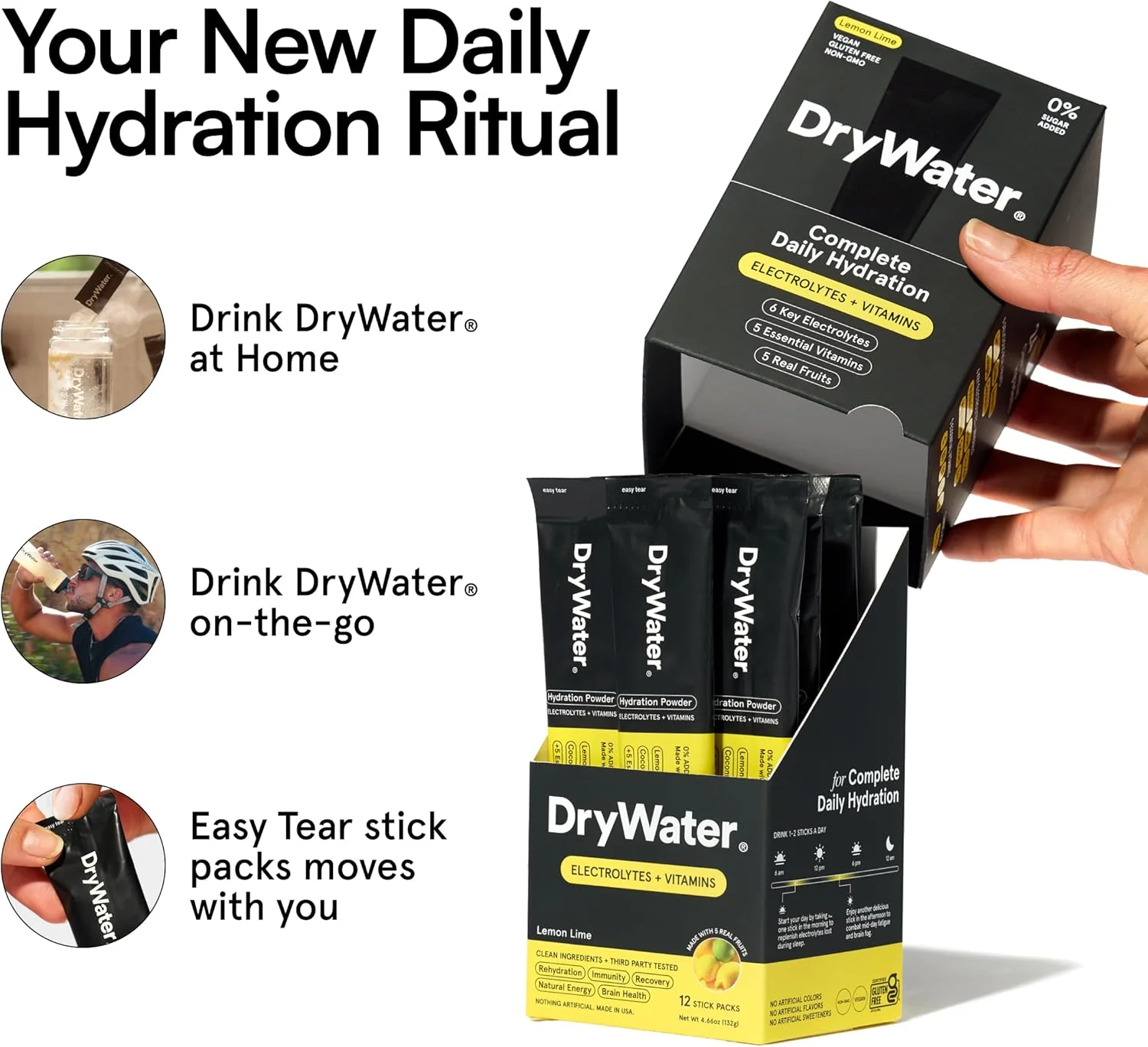 DryWater Electrolyte Powder Packets, Lemon Lime, 0.39oz (Pack of 12) - Image 4