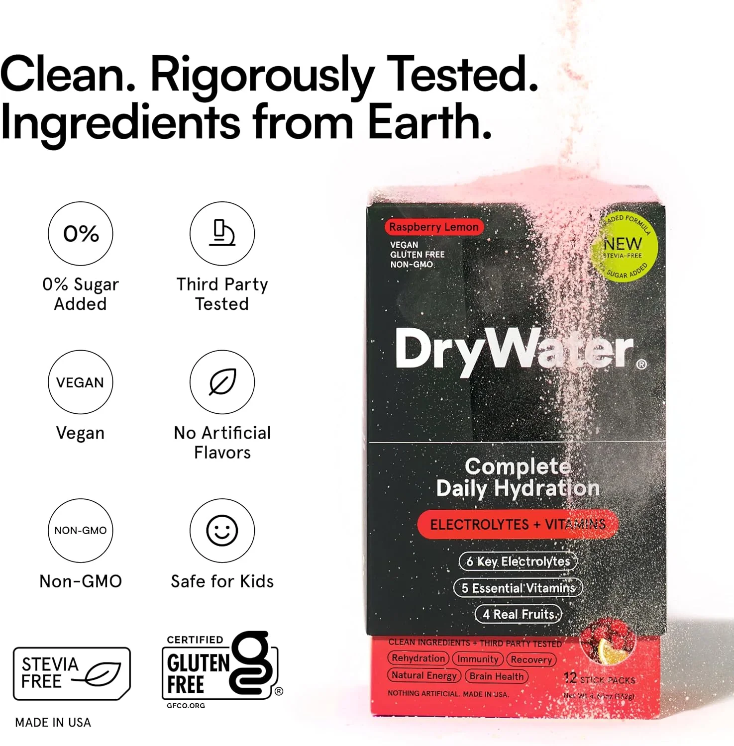 DryWater Electrolyte Powder Packets, Raspberry Lemon, 0.39oz (Pack of 12) - Image 5