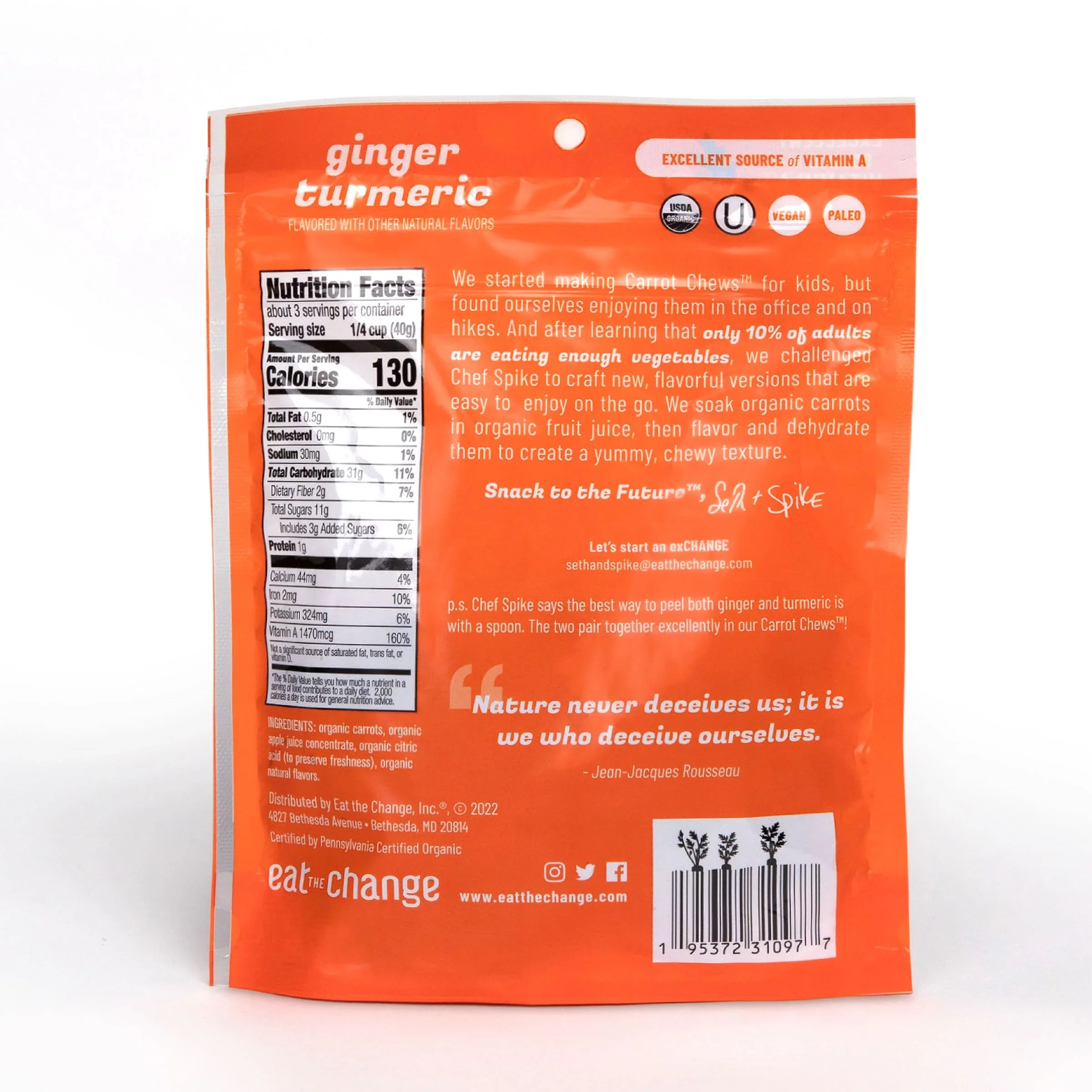 Eat the Change Organic Carrot Chews, Ginger Turmeric, 4.23oz Pouches (Pack of 3) - Image 3