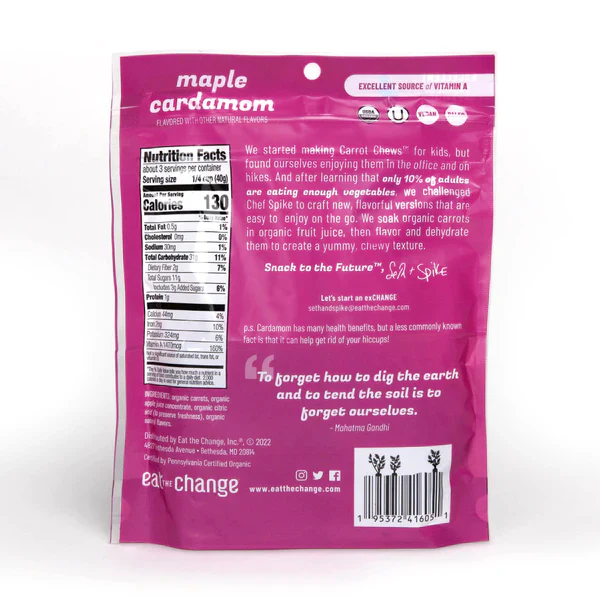 Eat the Change Organic Carrot Chews, Maple Cardamom, 4.23oz Pouches (Pack of 8) - Image 2