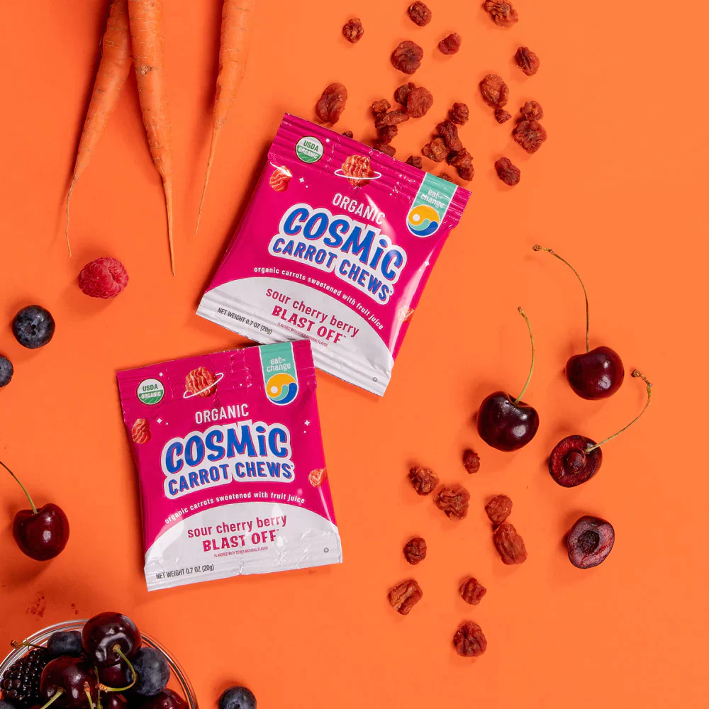 Eat the Change Organic Cosmic Carrot Chews, Sour Cherry Berry, 5 - 0.7oz Pouches (Pack of 3) - Image 3