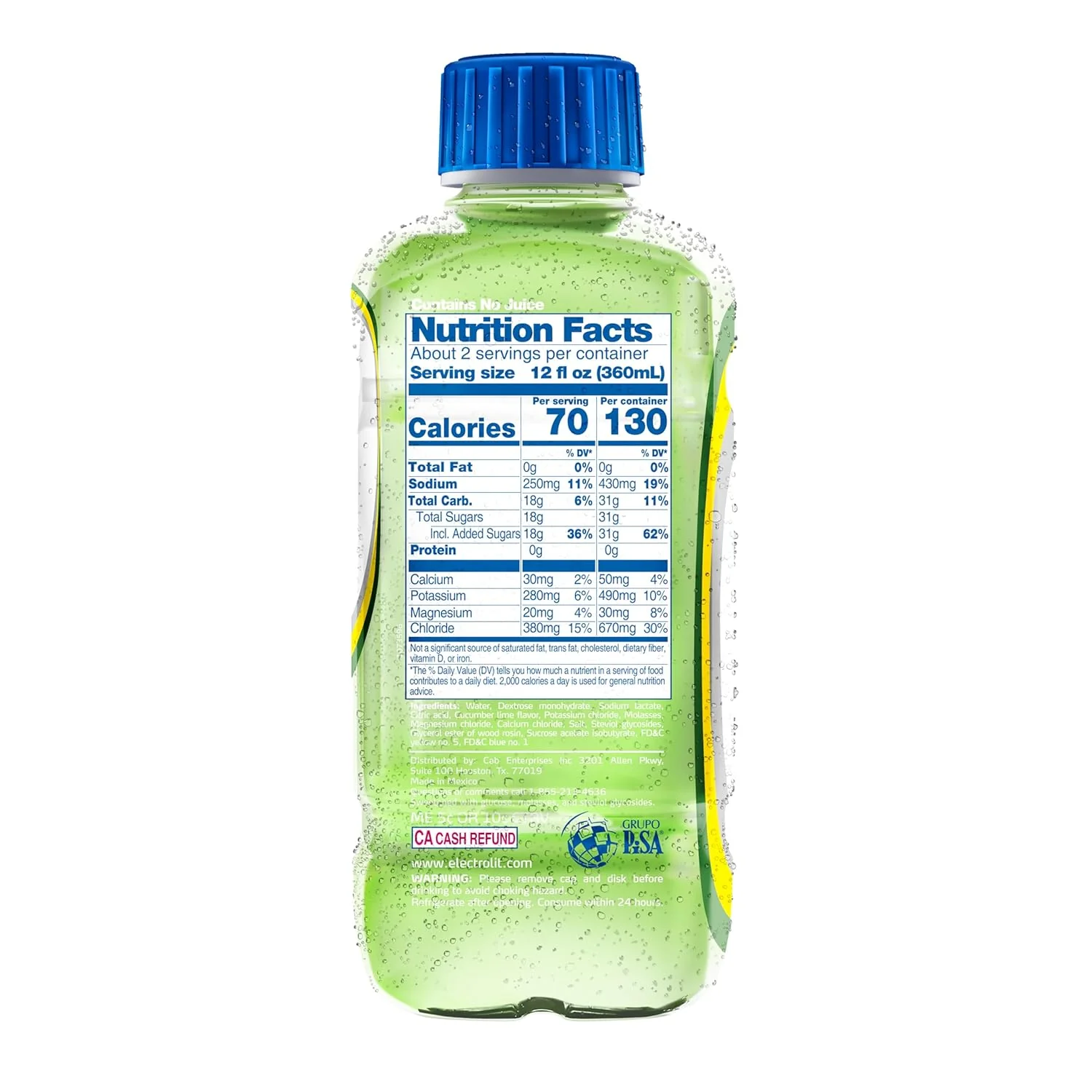 Electrolit Electrolyte Hydration Beverage, Cucumber Lime, 21oz (Pack of 12) - Image 2