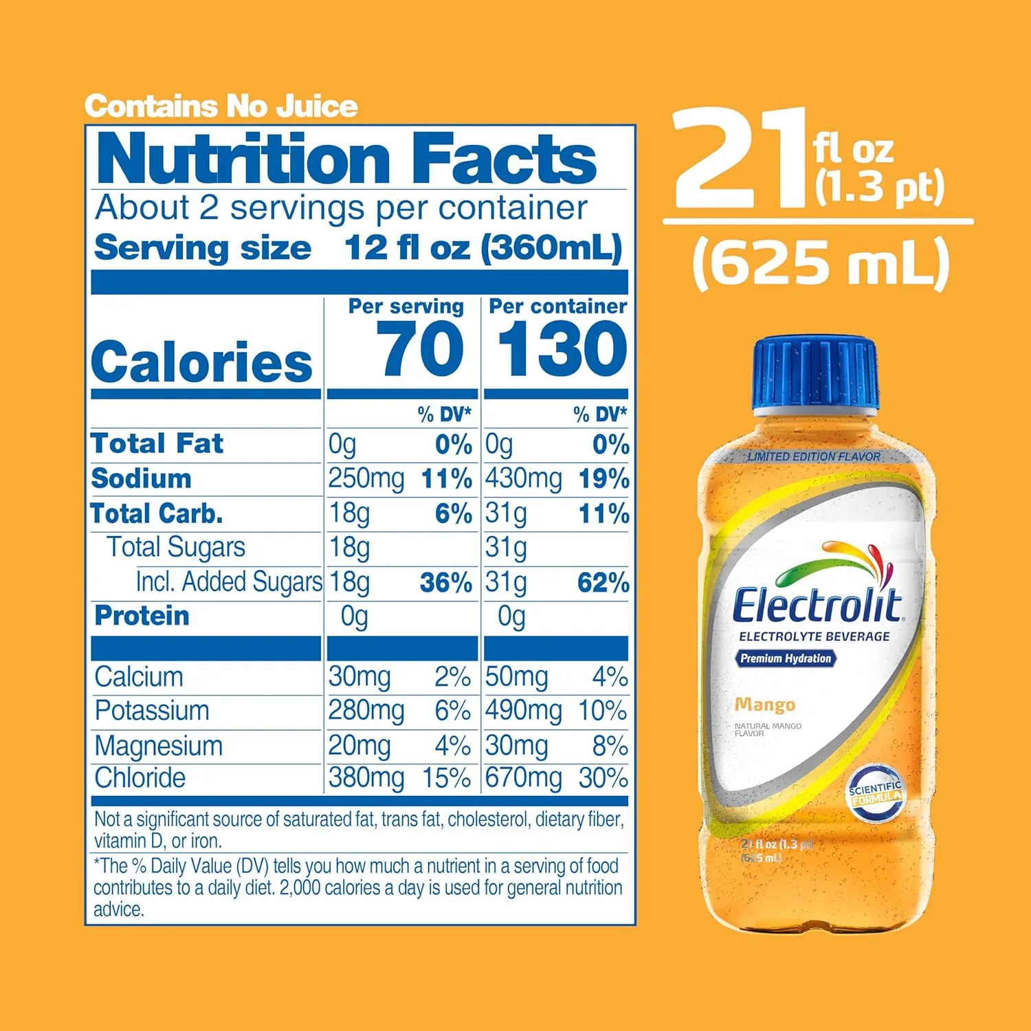 Electrolit Electrolyte Hydration Beverage, Mango, 21oz (Pack of 12) - Image 2