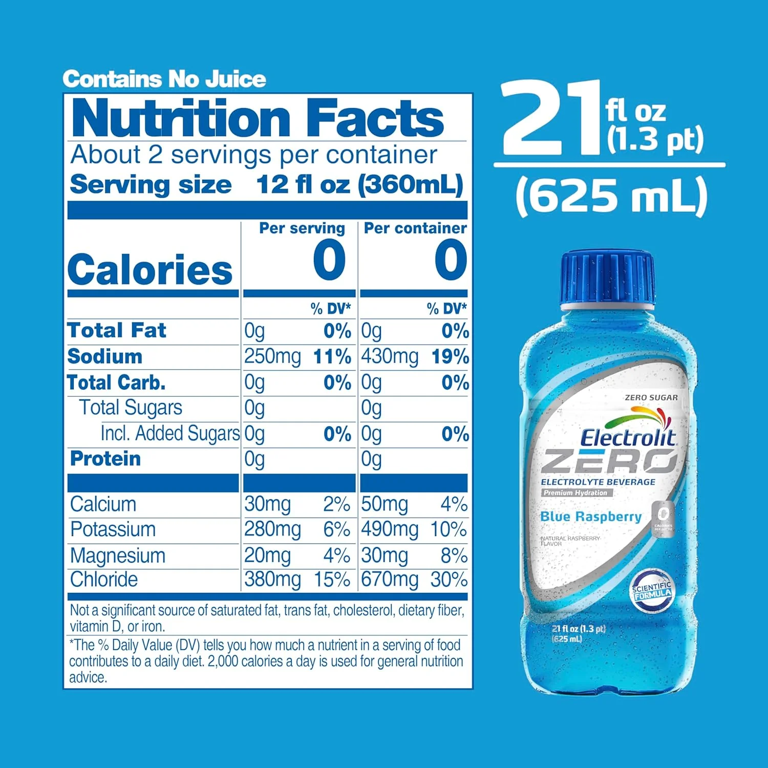 Electrolit ZERO Electrolyte Hydration Beverage, Blue Raspberry, 21oz (Pack of 12) - Image 2