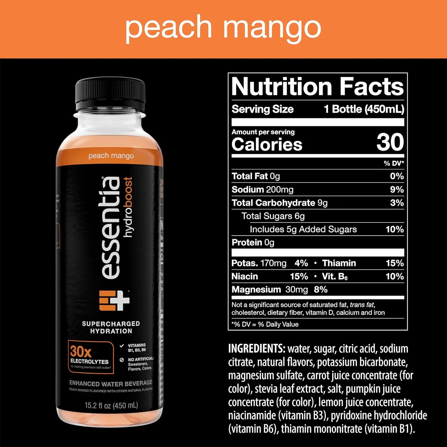 Essentia Hydroboost Enhanced Water, Peach Mango, 15.2oz (Pack of 12) - Image 2
