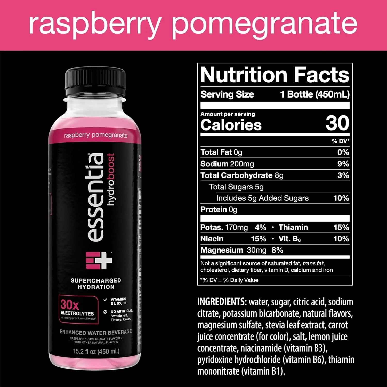 Essentia Hydroboost Enhanced Water, Raspberry Pomegranate, 15.2oz (Pack of 12) - Image 2