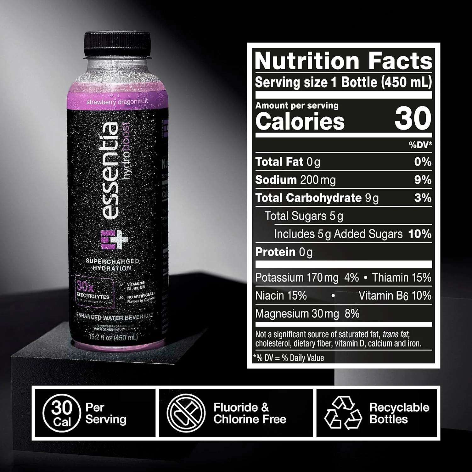 Essentia Hydroboost Enhanced Water, Strawberry Dragonfruit, 15.2oz (Pack of 12) - Image 2