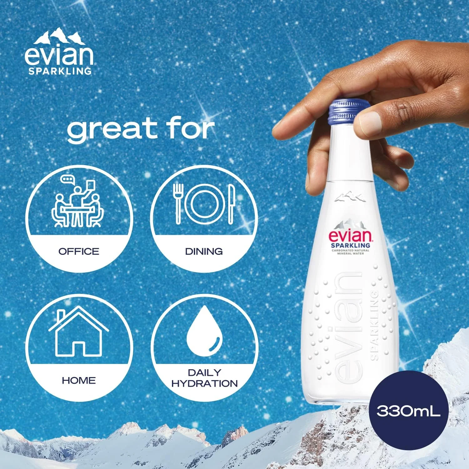 Evian Natural Sparkling Carbonated Water, 11.1 Fl Oz Glass Bottles (Pack of 20) - Image 5