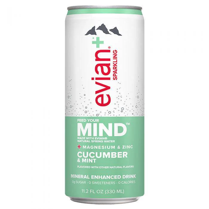 Evian + Sparkling Water Mineral Enchanced, Cucumber Mint, 11.2oz (Pack of 12)