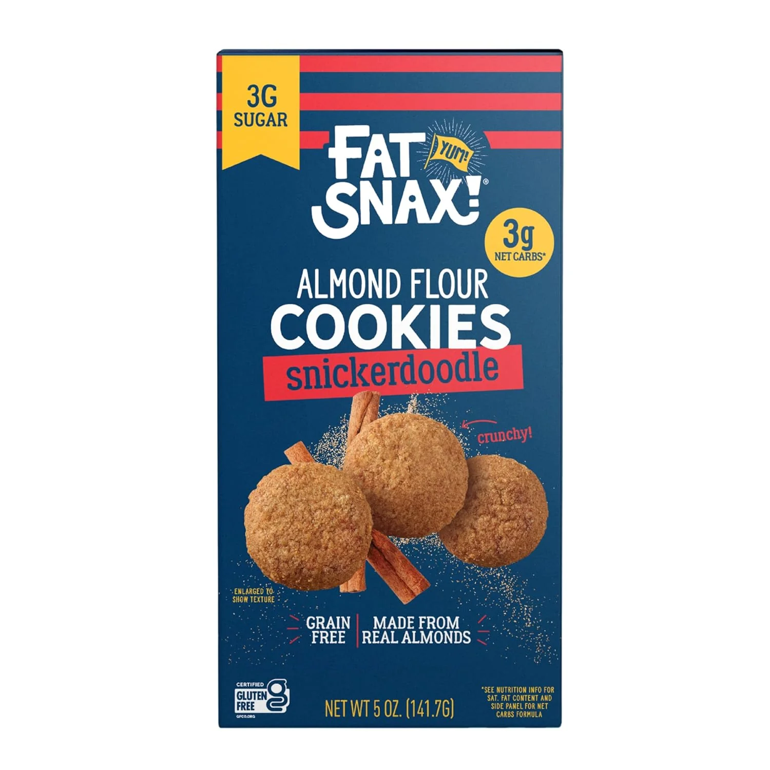 Fat Snax Almond Flour Cookies, Snickerdoodle, 5oz (Pack of 6)