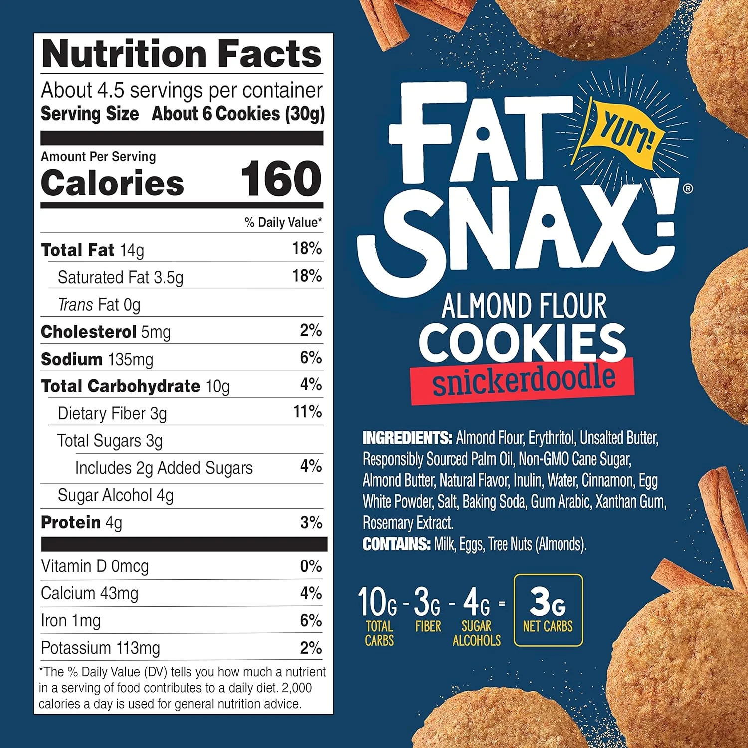 Fat Snax Almond Flour Cookies, Snickerdoodle, 5oz (Pack of 6) - Image 2