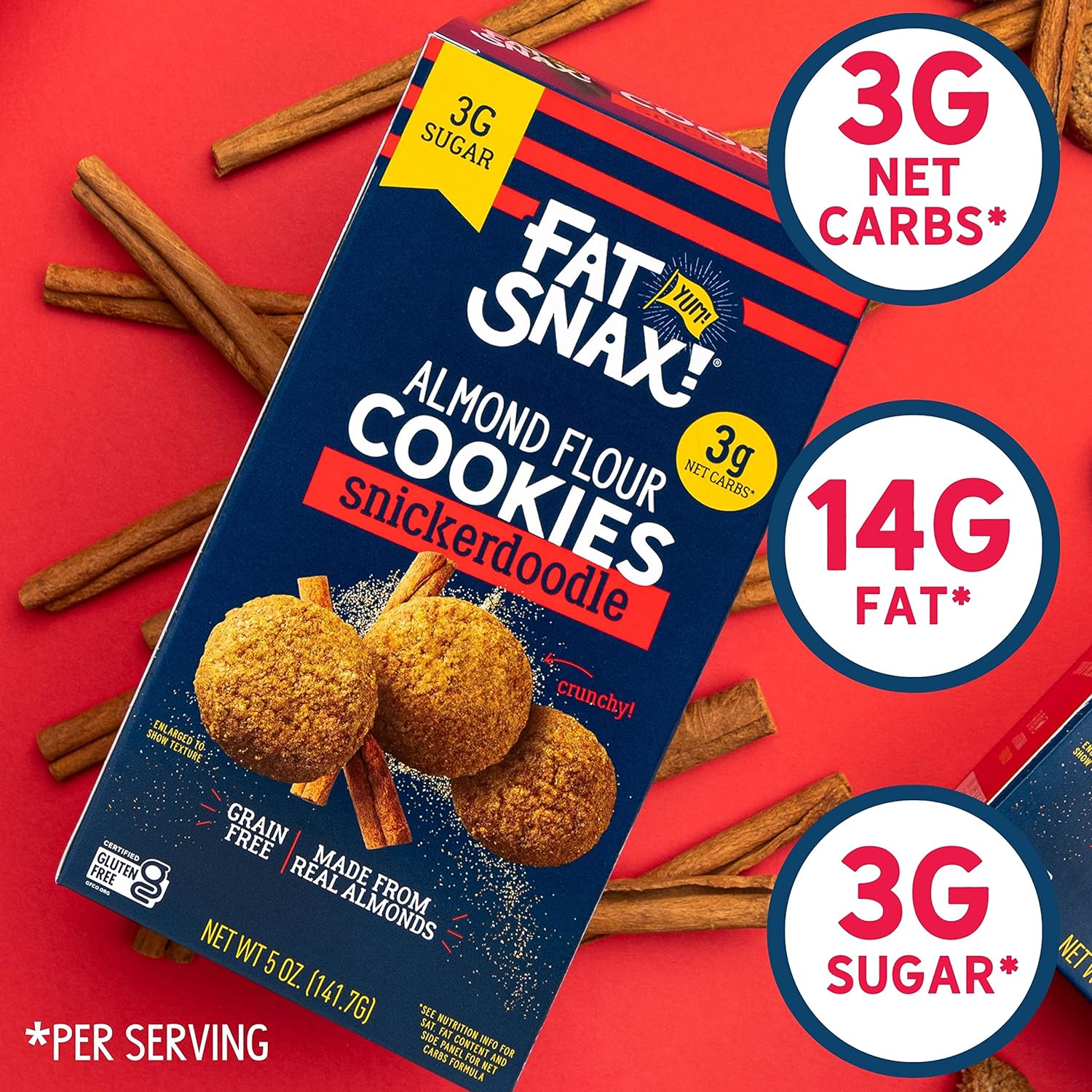 Fat Snax Almond Flour Cookies, Snickerdoodle, 5oz (Pack of 6) - Image 3