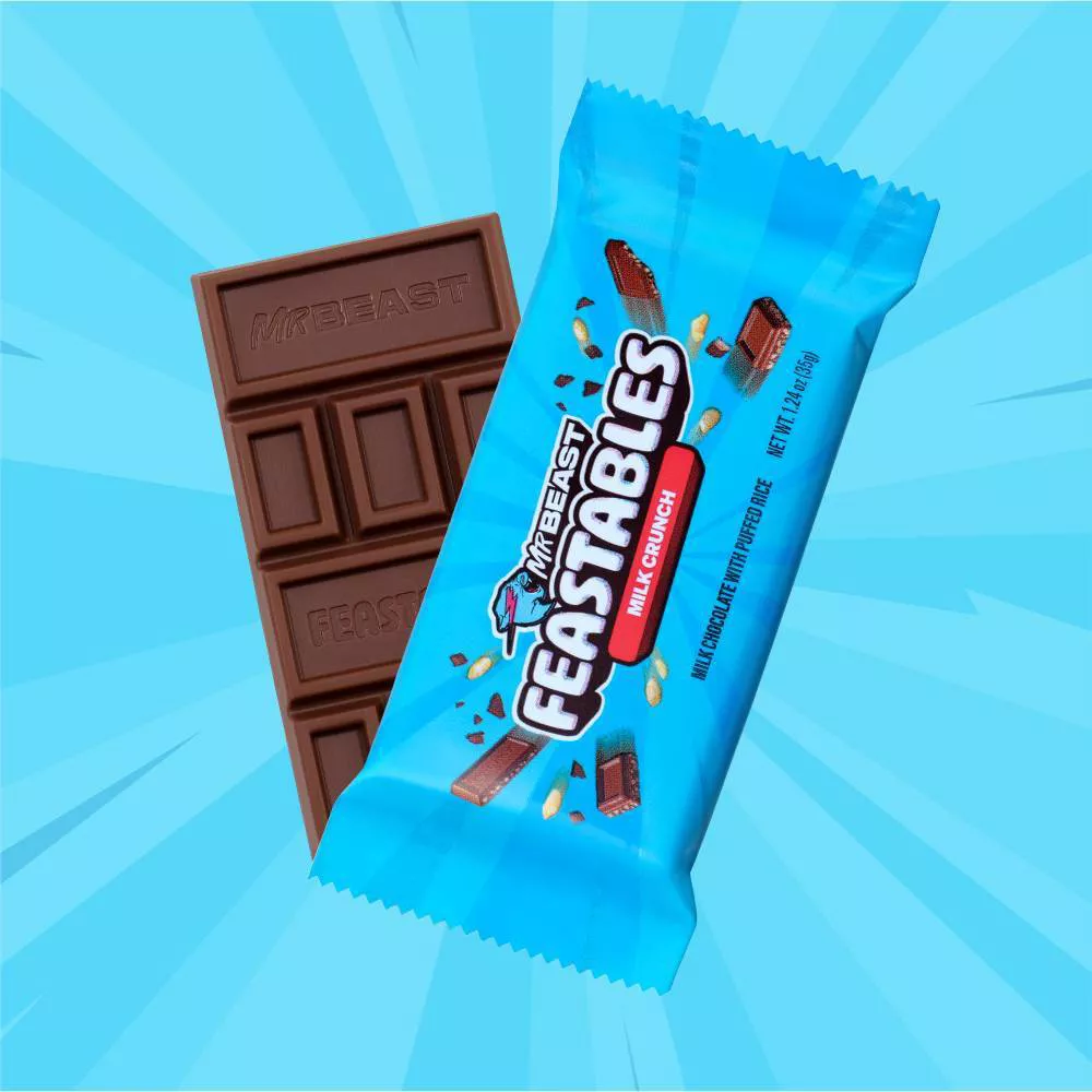 Feastables MrBeast Chocoalte, Milk Crunch Bar, (35g) 1.24oz (Pack of 24) - Image 2