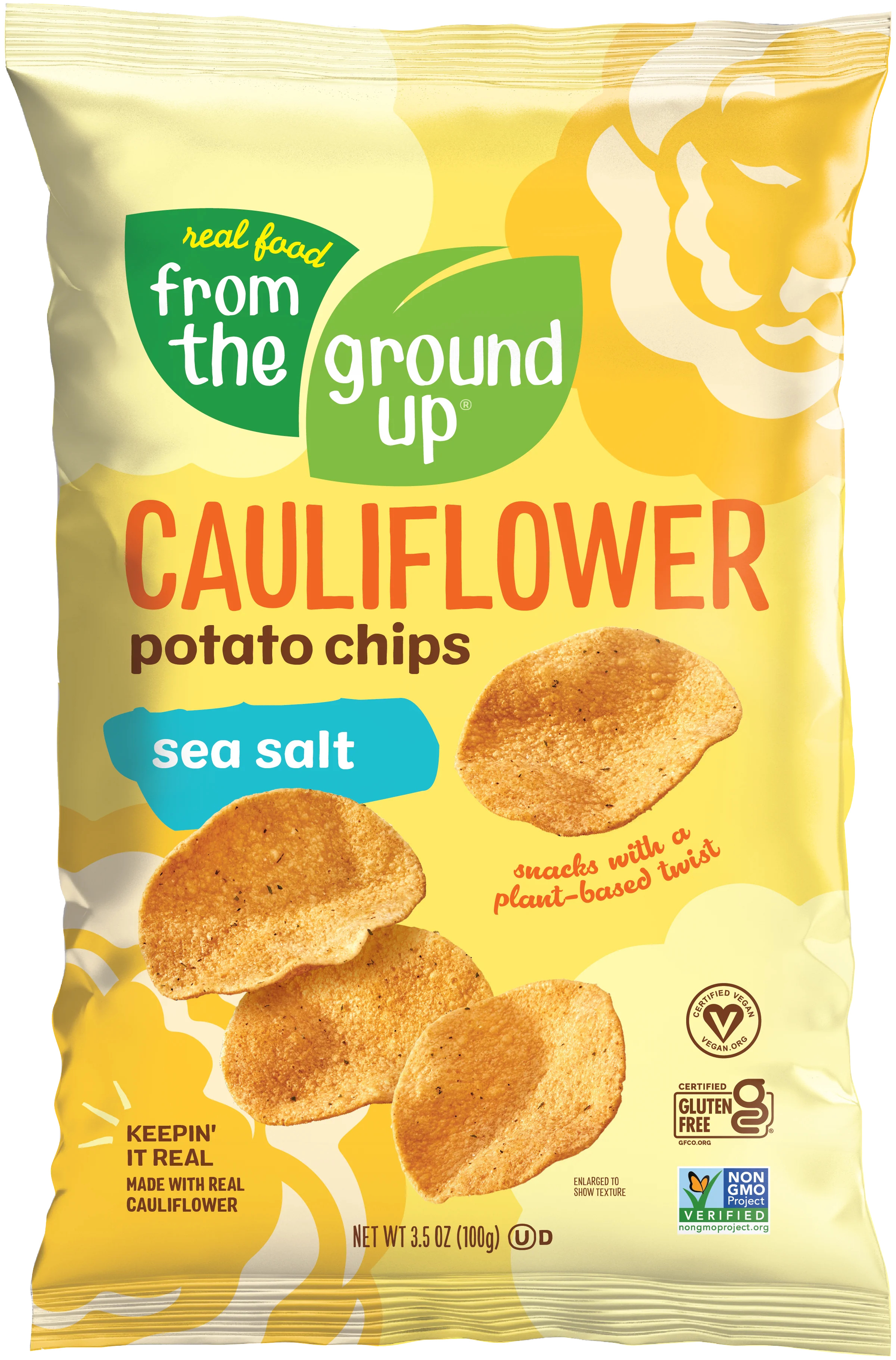 From The Ground Up Cauliflower Potato Chips, Sea Salt, 3.5oz (Pack of 12)