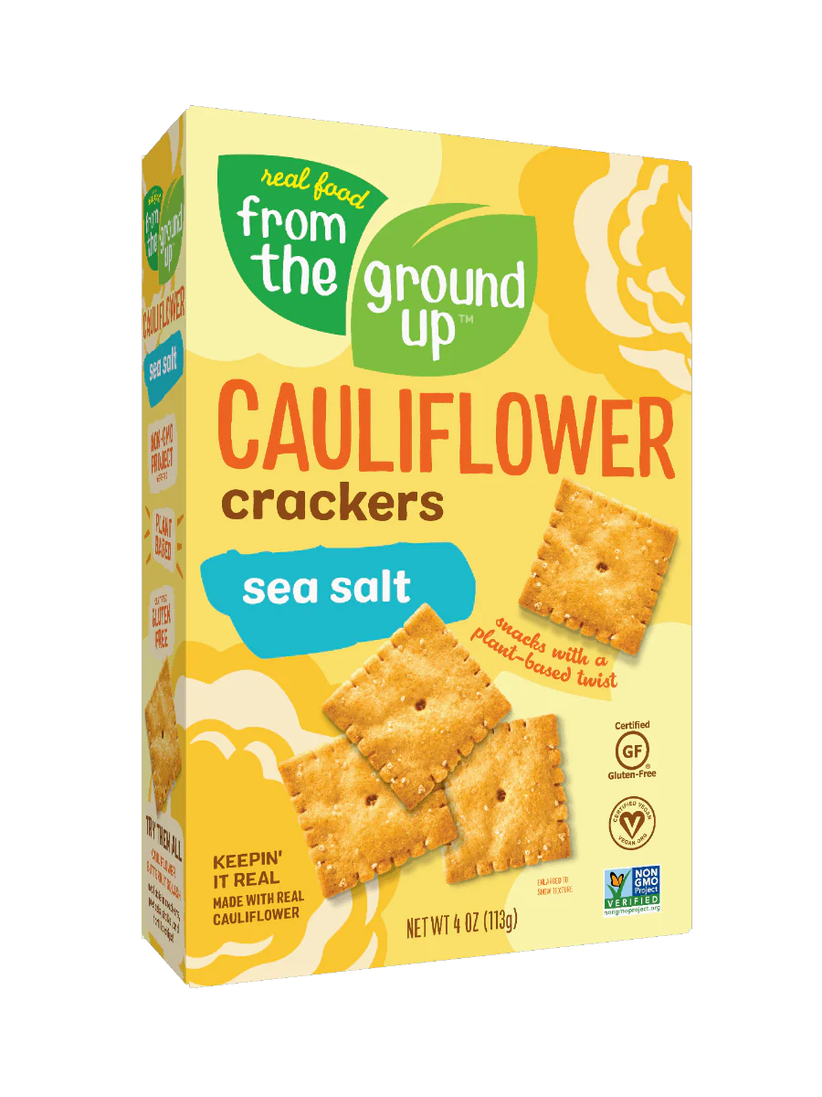 From The Ground Up Cauliflower Sea Salt Crackers, 4 oz Pack (Pack of 6)