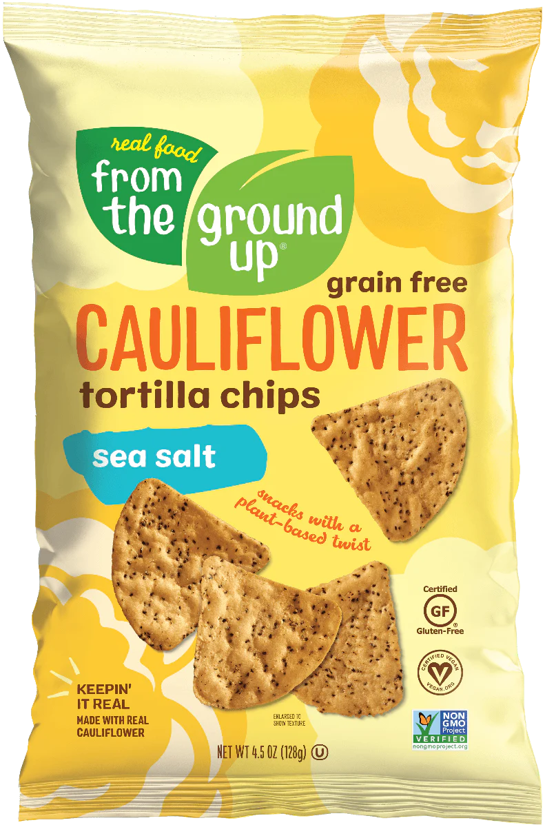 From the Ground Up Cauliflower Tortilla Chips, Sea Salt, 4.5 oz (Pack of 6)