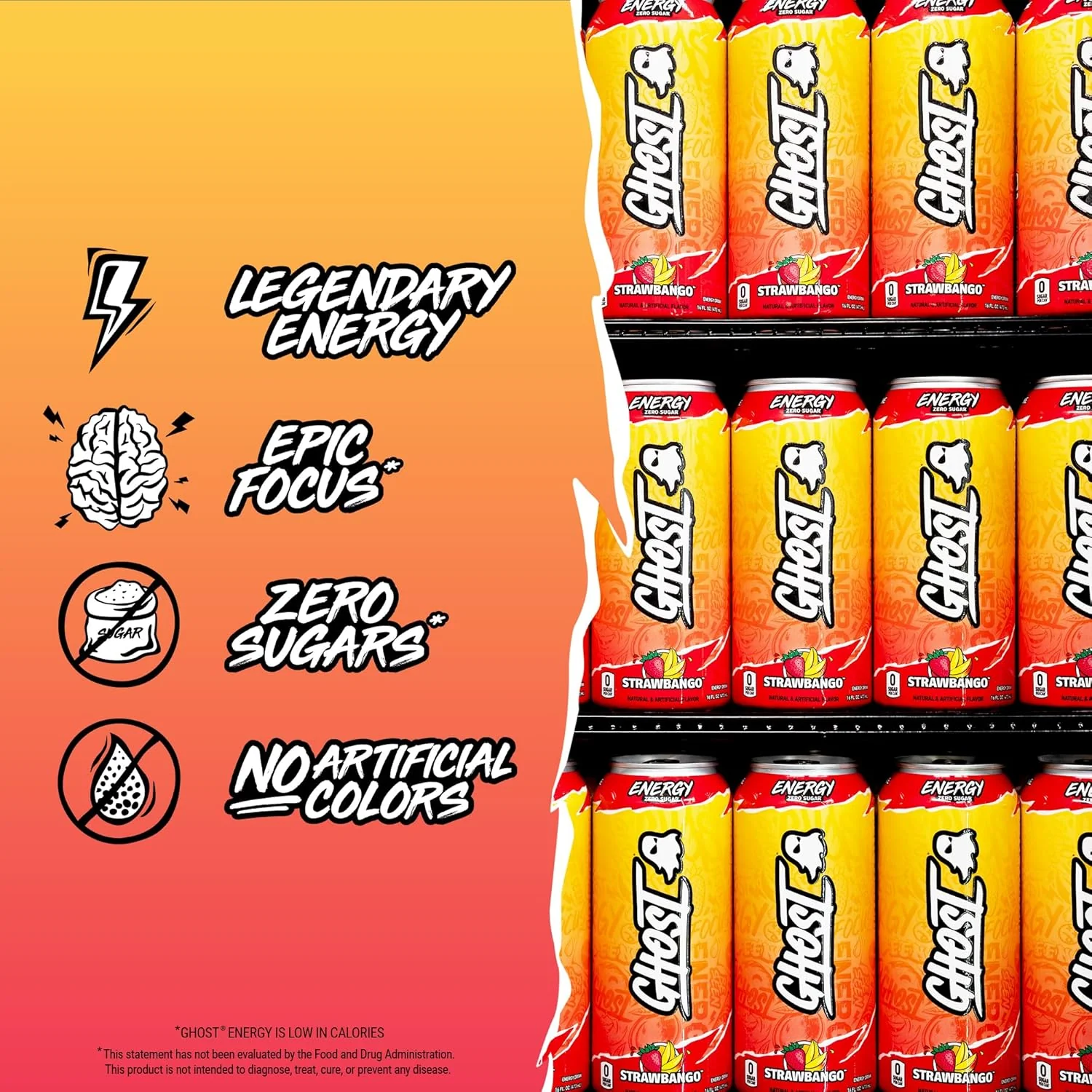 Ghost Energy Drink, Strawbango, 16oz (Pack of 12) - Image 4