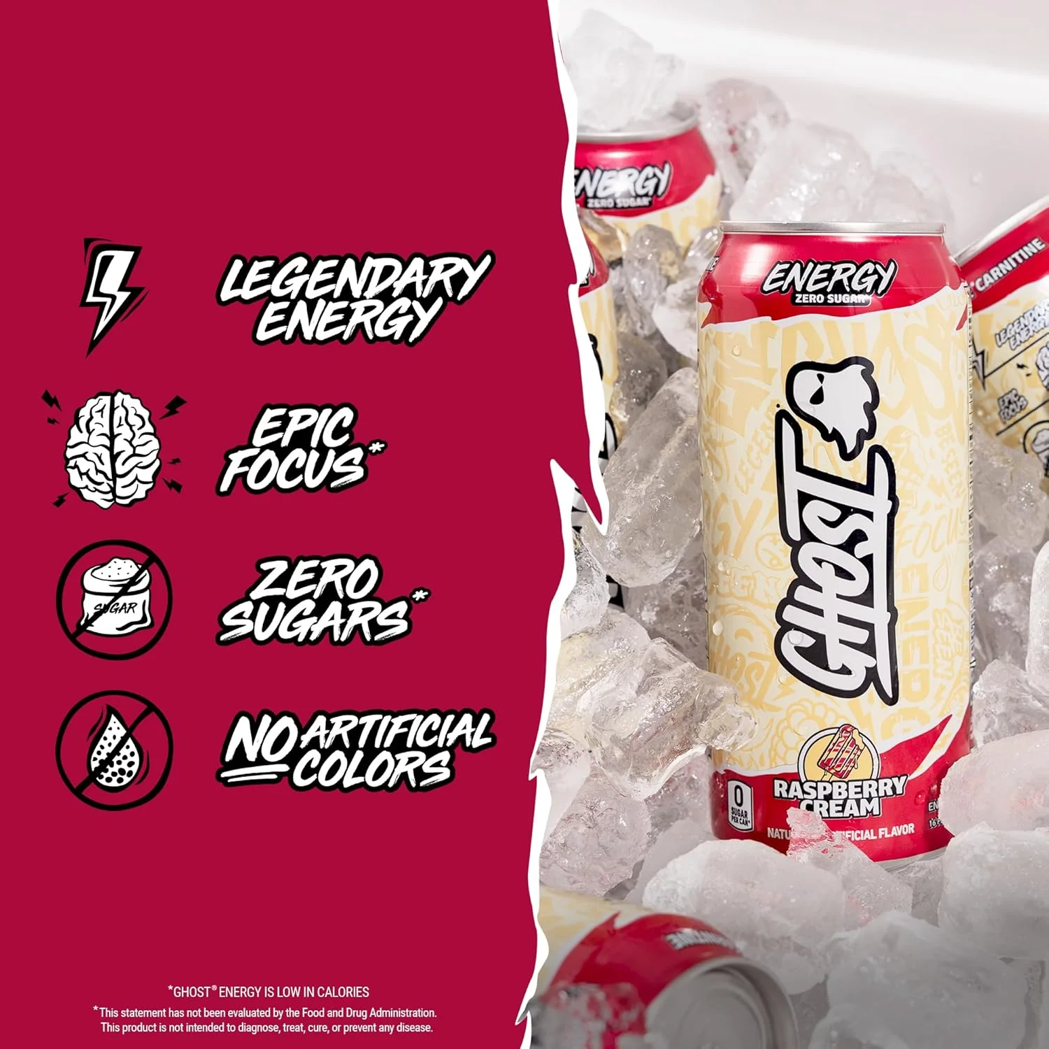 Ghost Energy Drink, Raspberry Cream, 16oz (Pack of 12) - Image 4