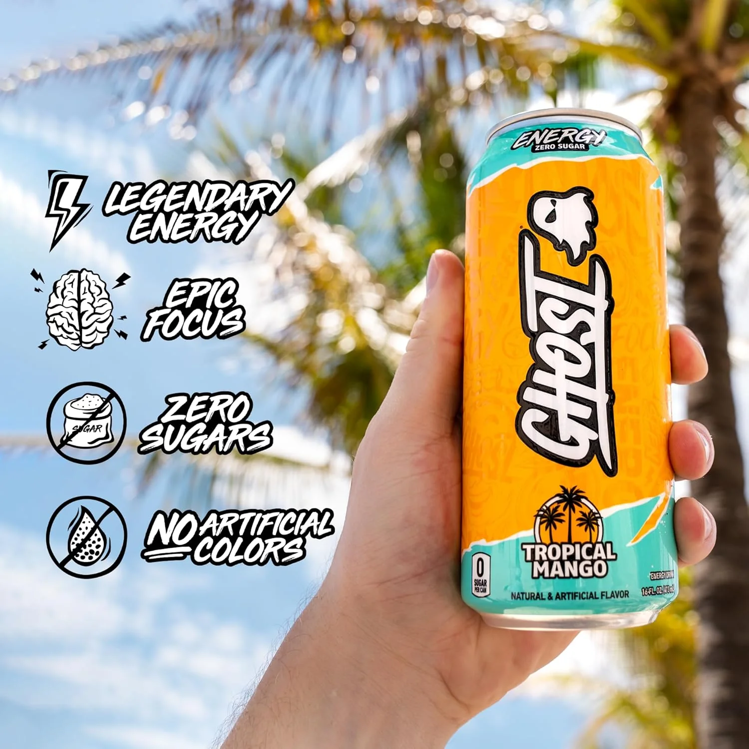 Ghost Energy Drink, Tropical Mango, 16oz (Pack of 12) - Image 4
