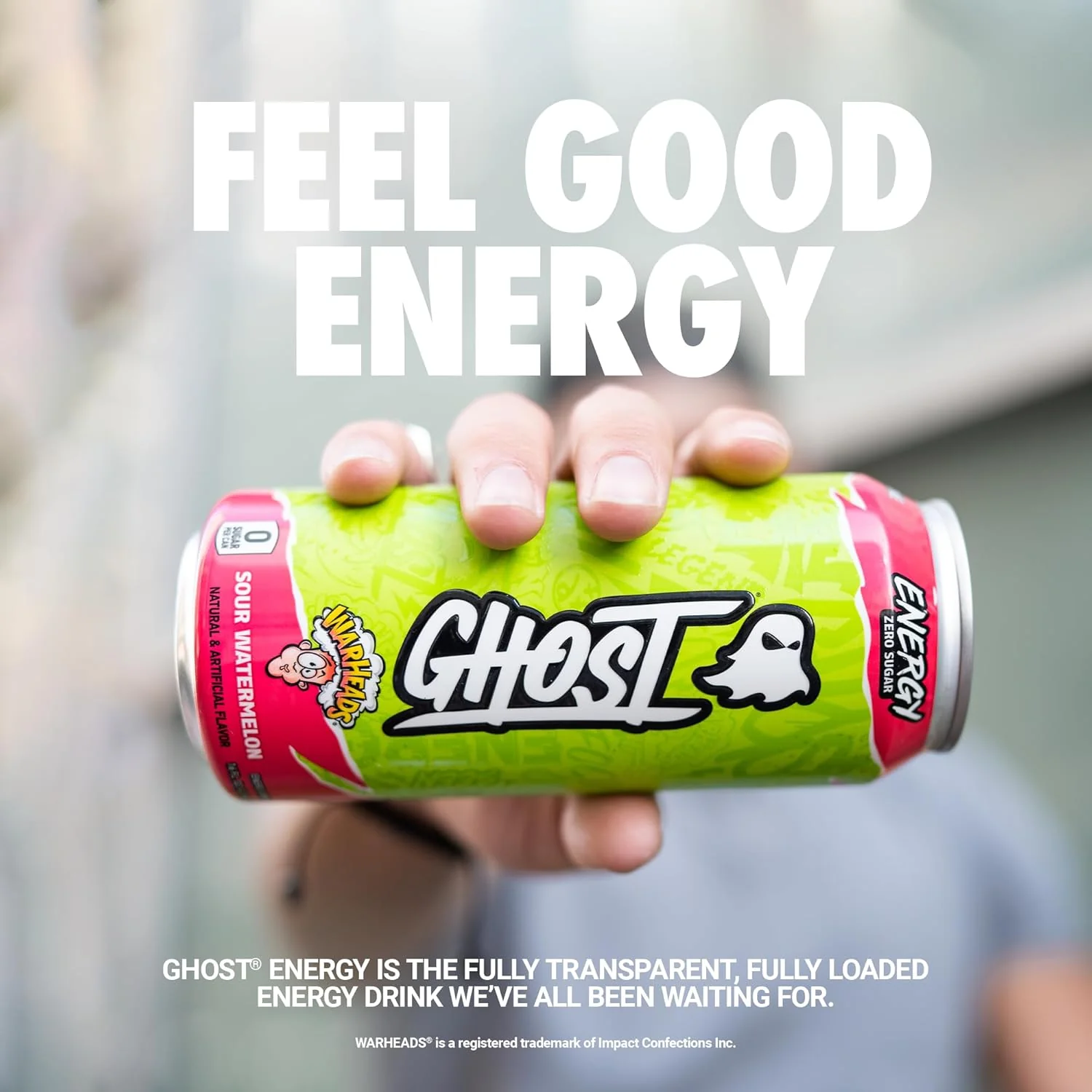 Ghost Energy Drink, WarHeads Sour Watermelon, 16oz (Pack of 12) - Image 3