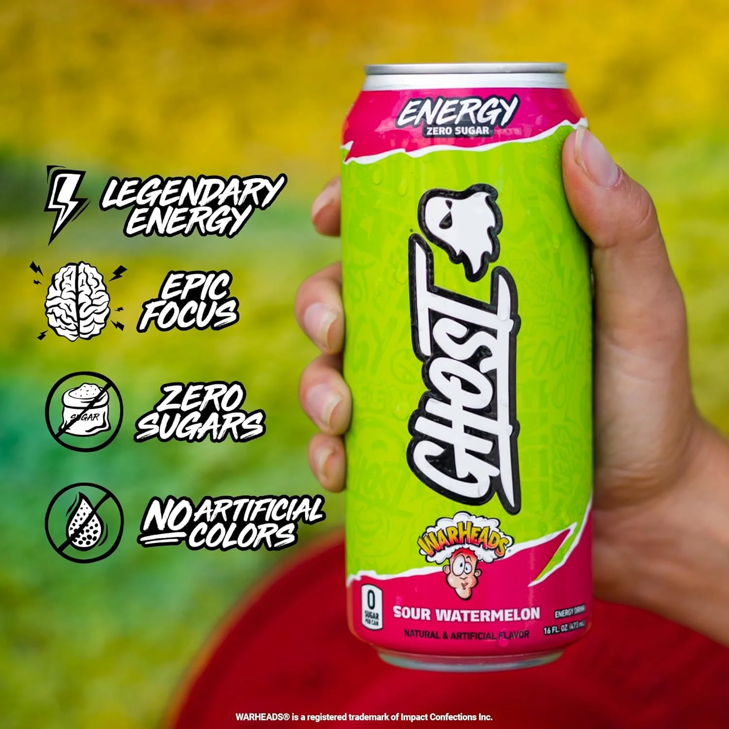 Ghost Energy Drink, WarHeads Sour Watermelon, 16oz (Pack of 12) - Image 4