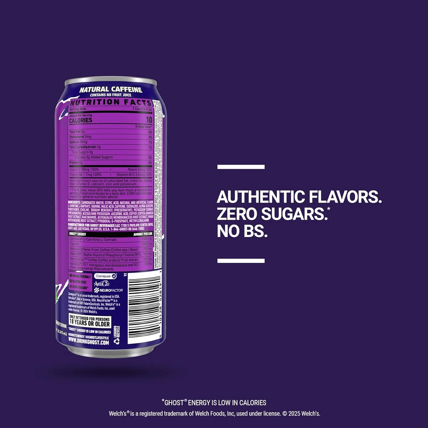 Ghost Energy Drink, Welch's Grape, 16oz (Pack of 12) - Image 3
