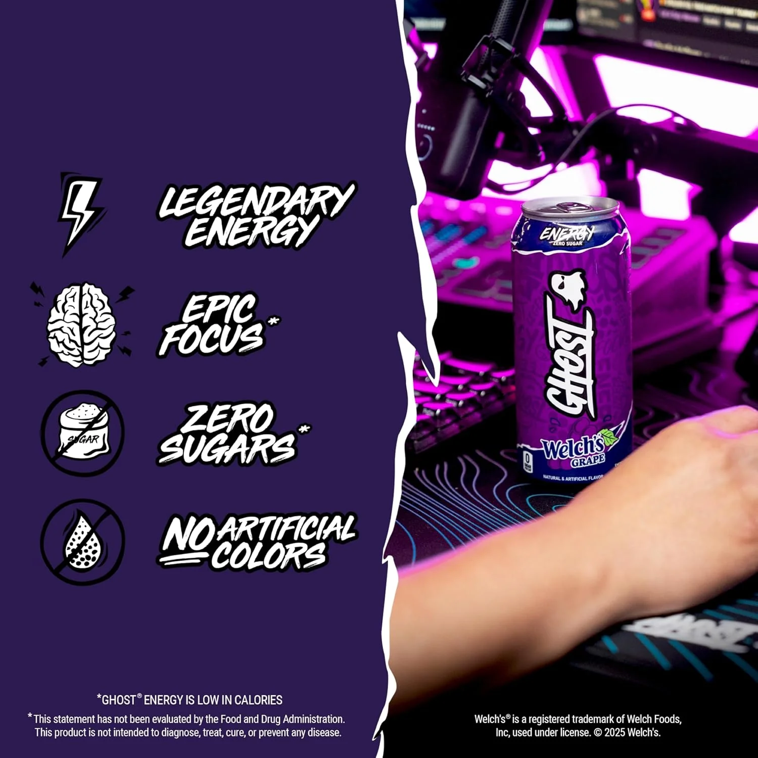 Ghost Energy Drink, Welch's Grape, 16oz (Pack of 12) - Image 4
