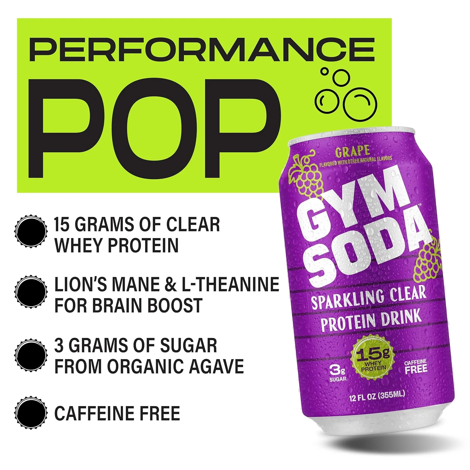GYM SODA Sparkling Protein Soda, Grape, 12oz (Pack of 12) - Image 3
