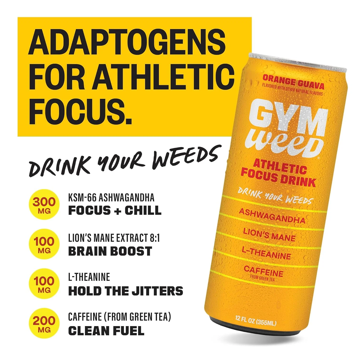 GYM WEED Athletic Focus Drink, Orange Guava, 12oz (Pack of 12) - Image 3