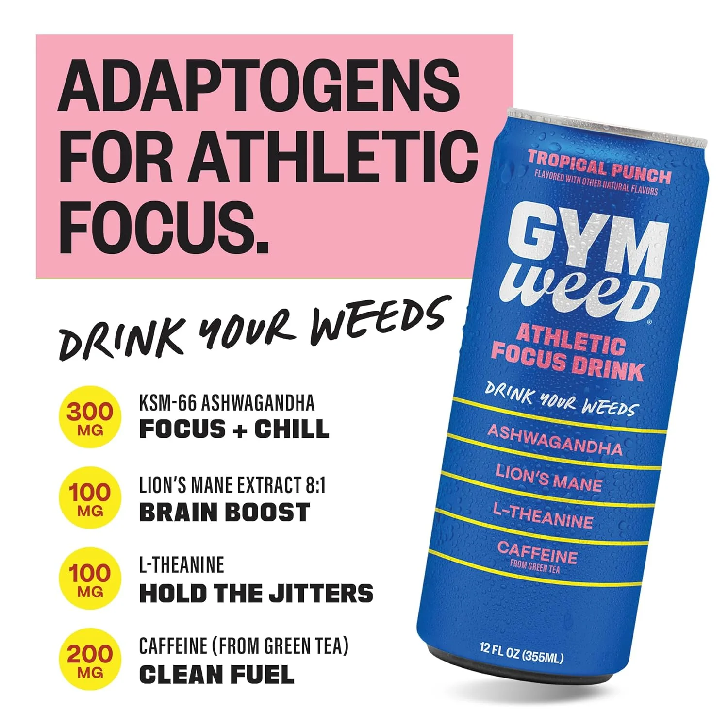 GYM WEED Athletic Focus Drink, Tropical Punch, 12oz (Pack of 12) - Image 3