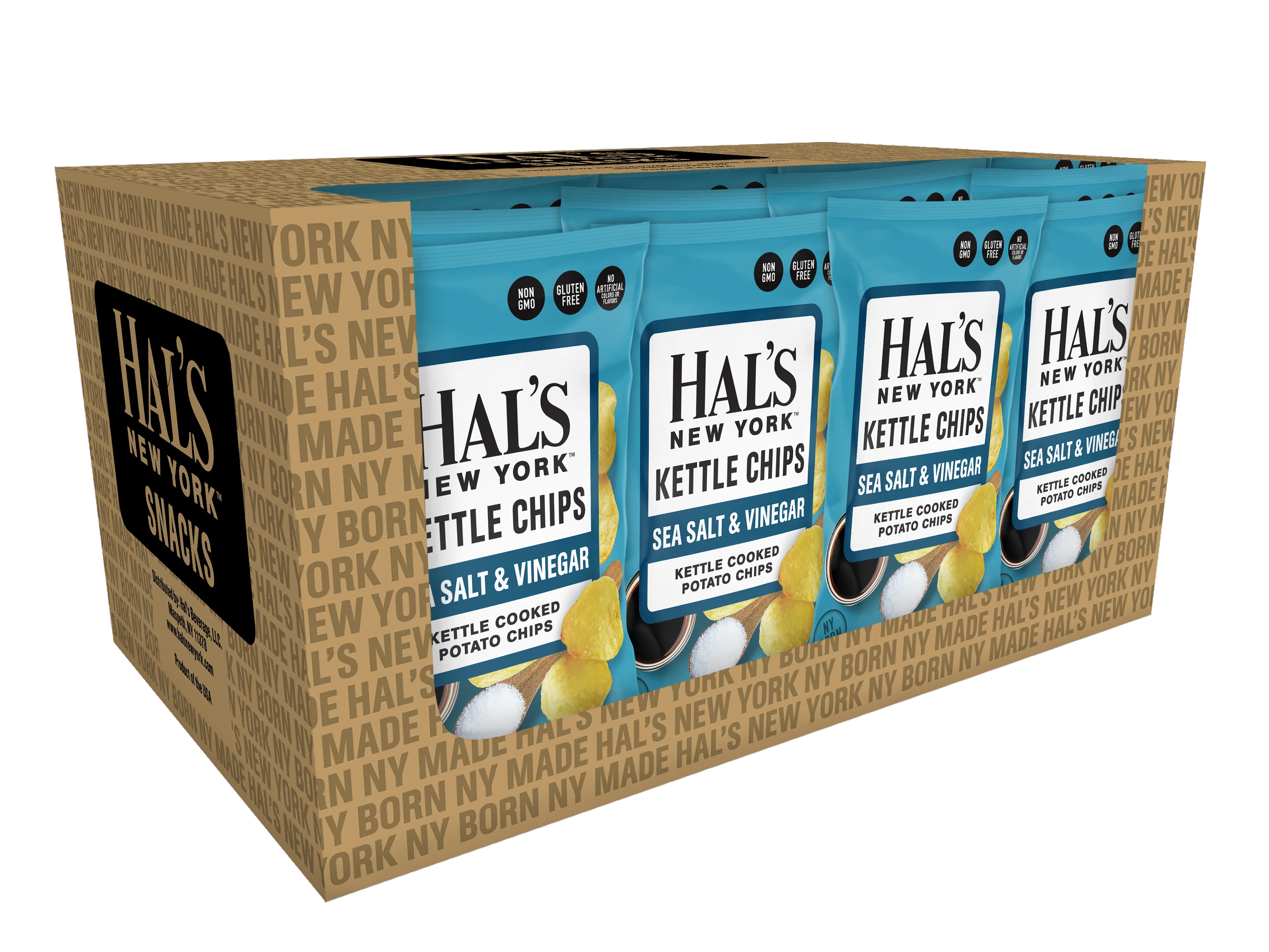 Hal's New York Kettle Cooked Potato Chips, Sea Salt & Vinegar, 2 oz (Pack of 24)