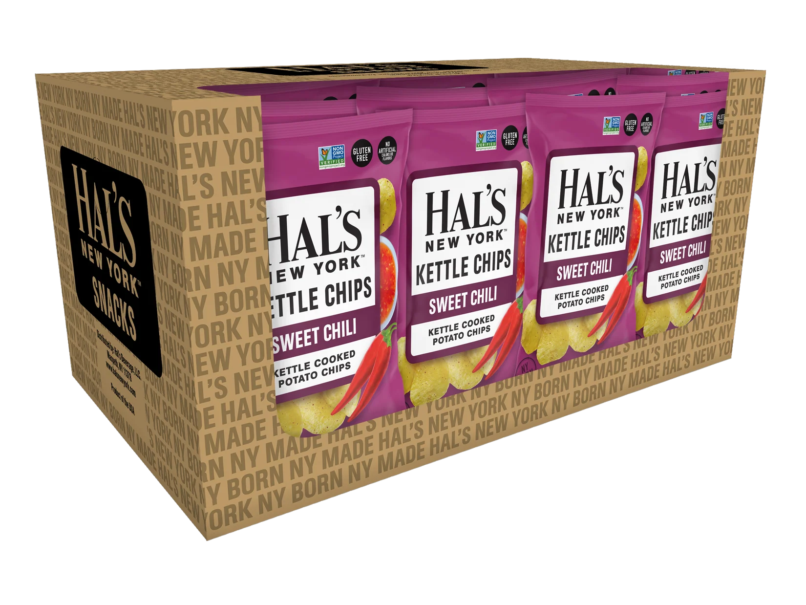 Hal's New York Kettle Cooked Potato Chips, Sweet Chili, 2 oz (Pack of 24)