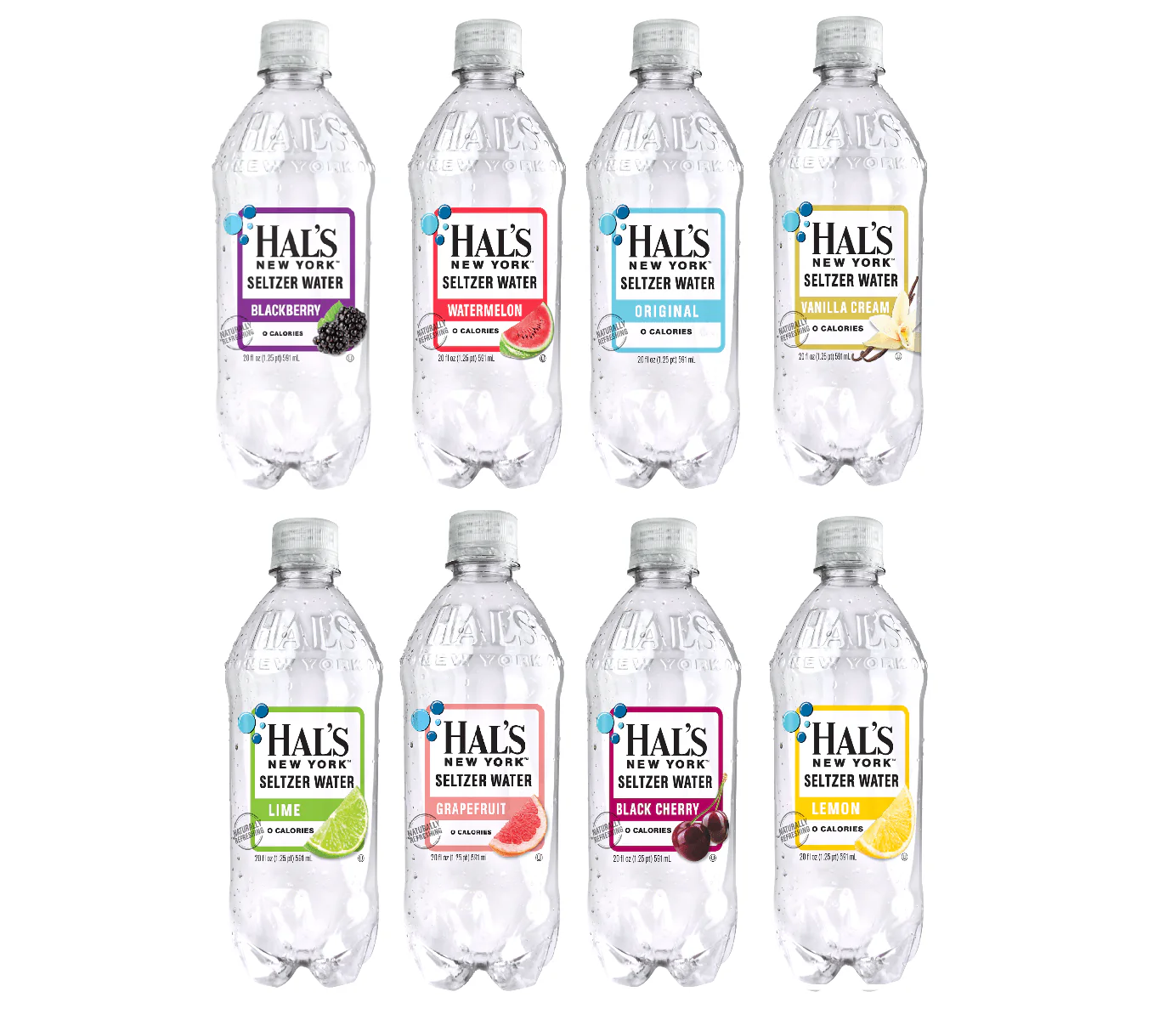 Hal's New York Seltzer Water 8 Flavor Variety Pack, 20 ounces (24 Pack)