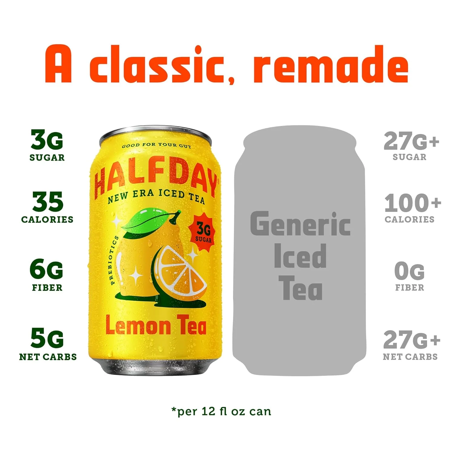 HALFDAY Prebiotic Iced Tea, Lemon, 12oz (Pack of 12) - Image 3