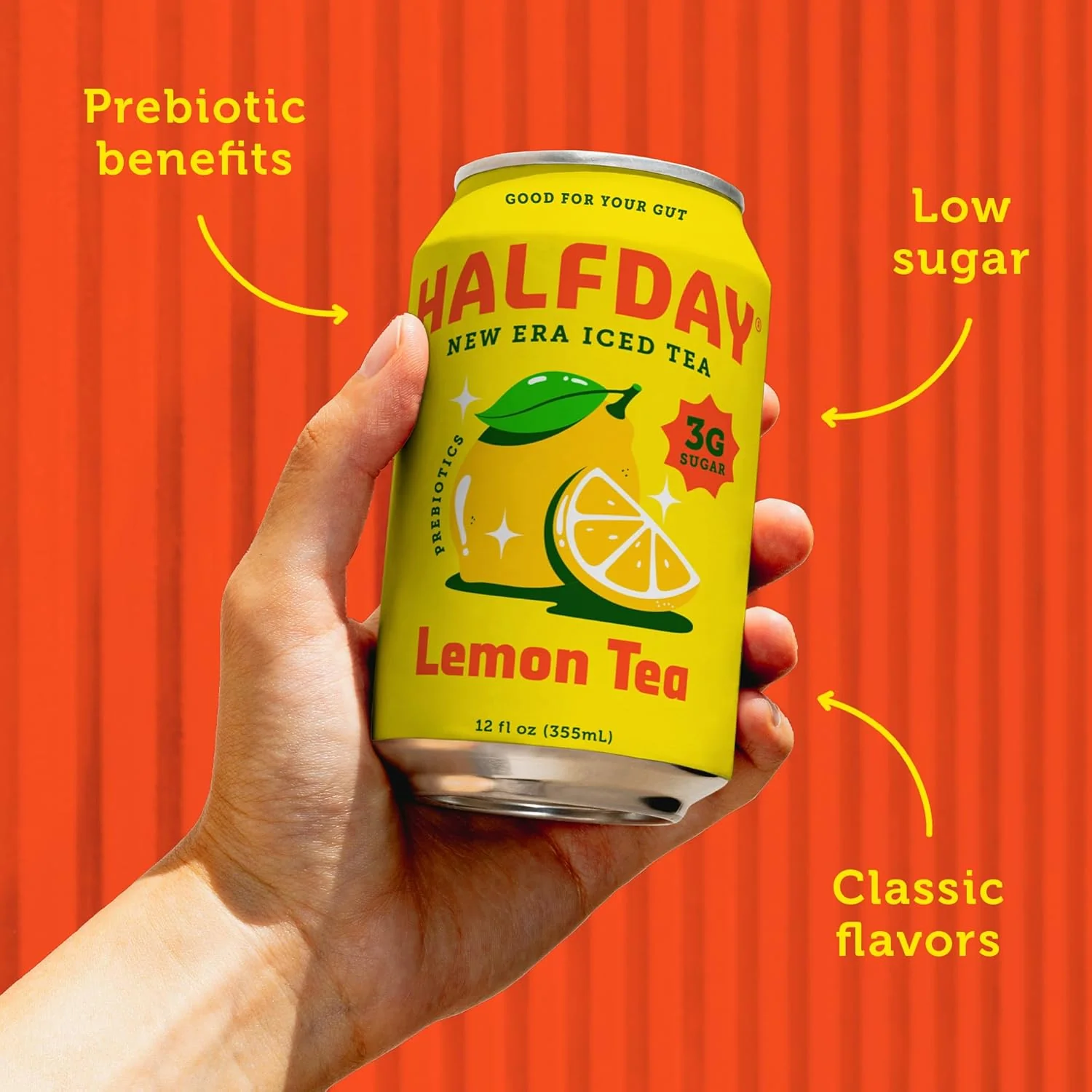 HALFDAY Prebiotic Iced Tea, Lemon, 12oz (Pack of 12) - Image 5
