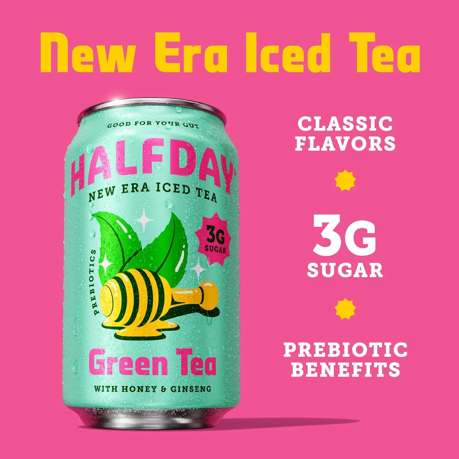 HALFDAY Prebiotic Tea, Green Tea with Honey & Ginseng, 12oz (Pack of 12) - Image 4