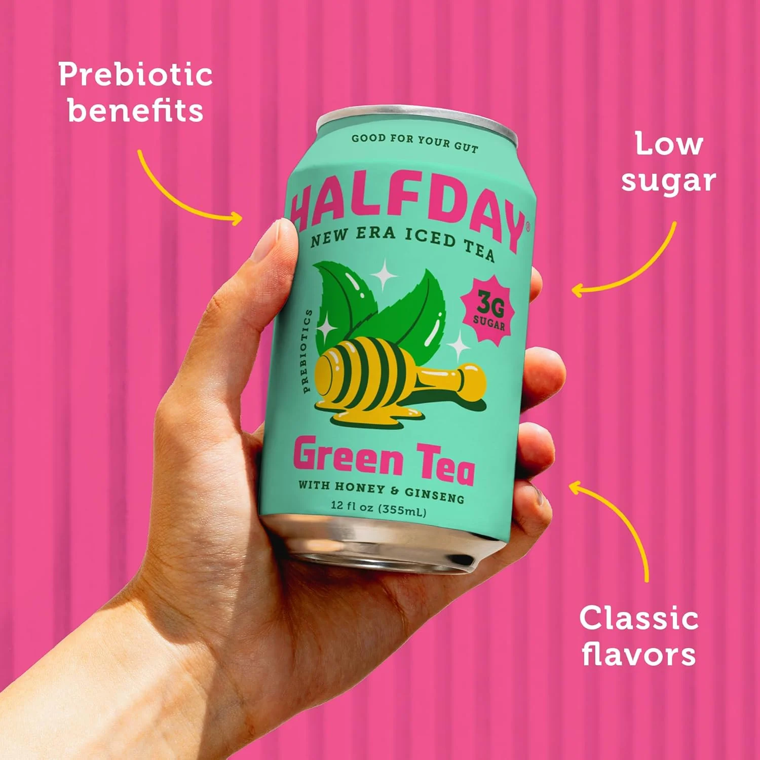 HALFDAY Prebiotic Tea, Green Tea with Honey & Ginseng, 12oz (Pack of 12) - Image 5