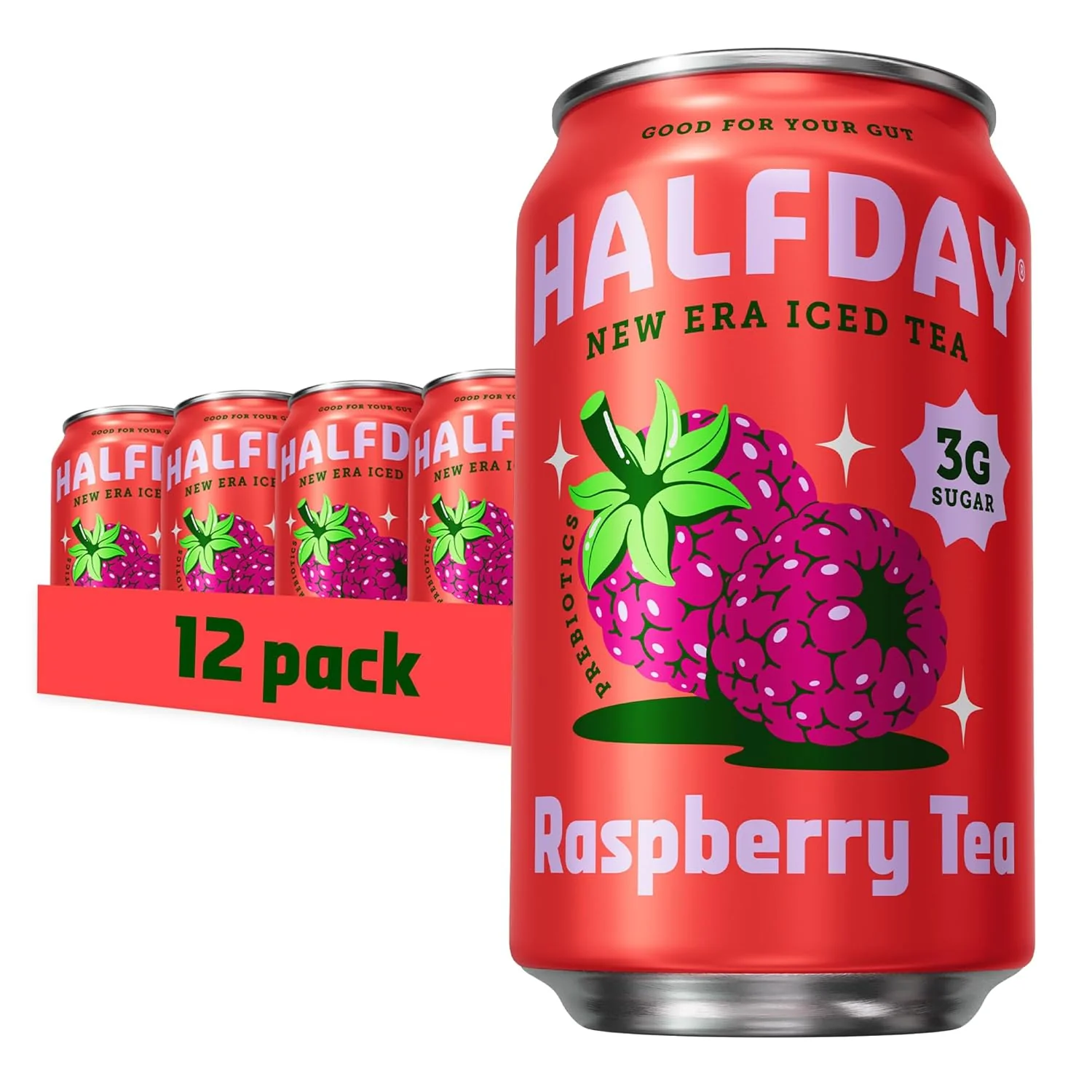 HALFDAY Prebiotic Tea, Raspberry, 12oz (Pack of 12)