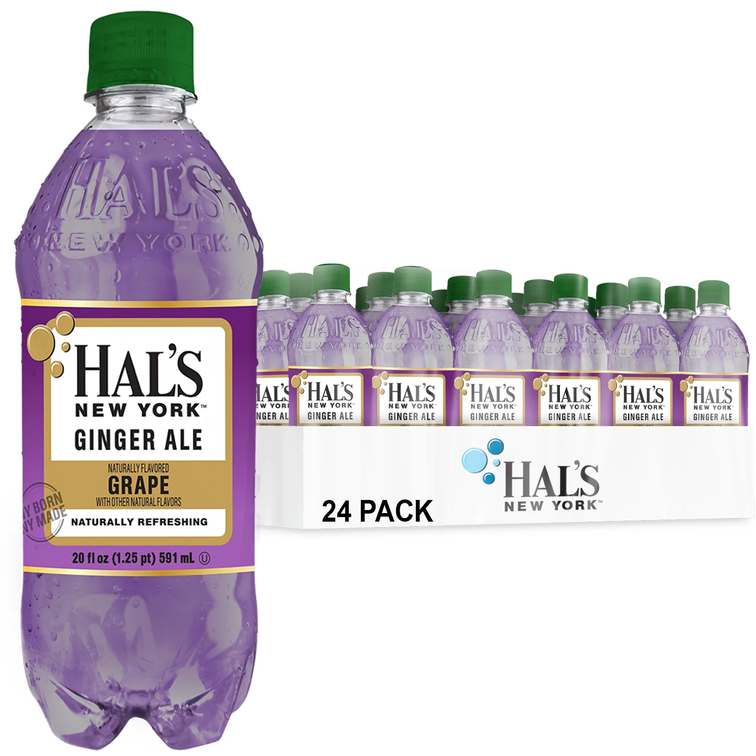 Hal's New York Flavored Ginger Ale, Grape, 20 Oz (Pack of 24)