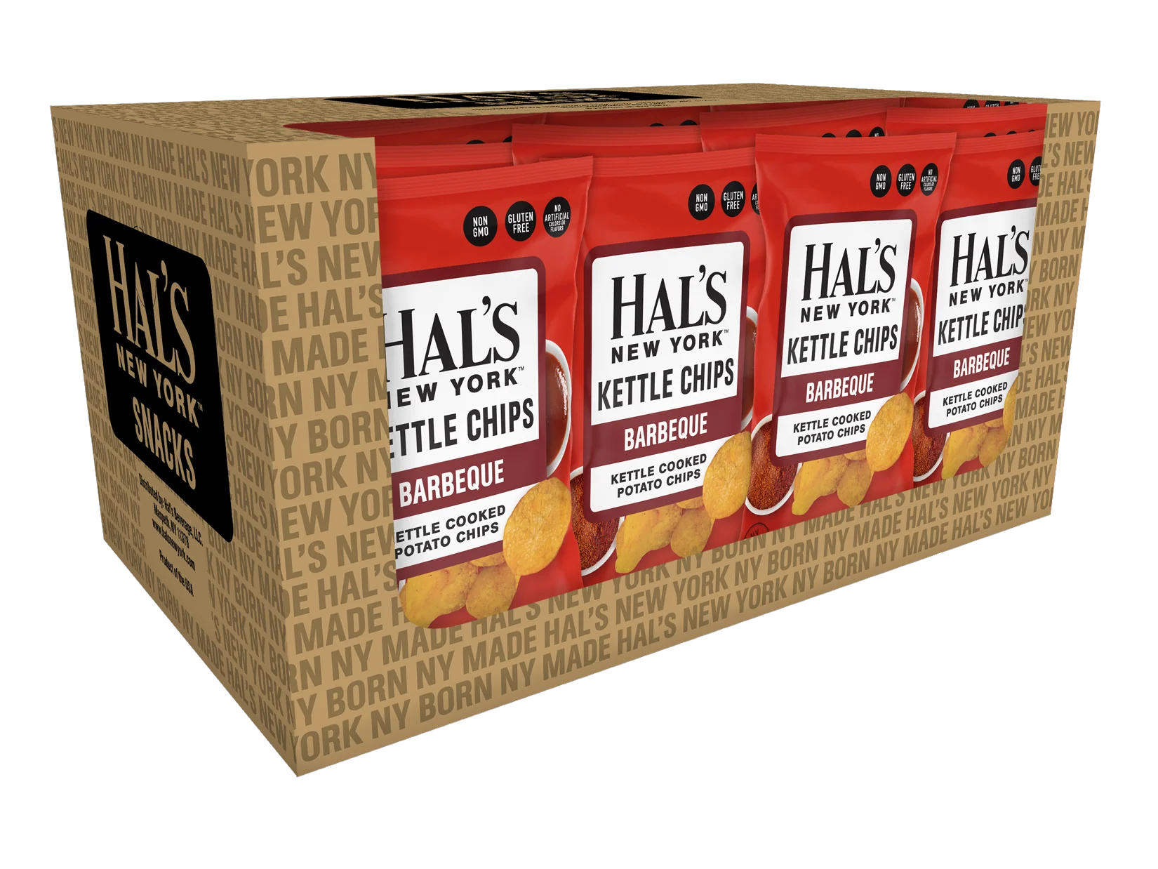 Hal's New York Kettle Cooked Potato Chips, BBQ, 1 oz Single Serve Bags (Pack of 60)