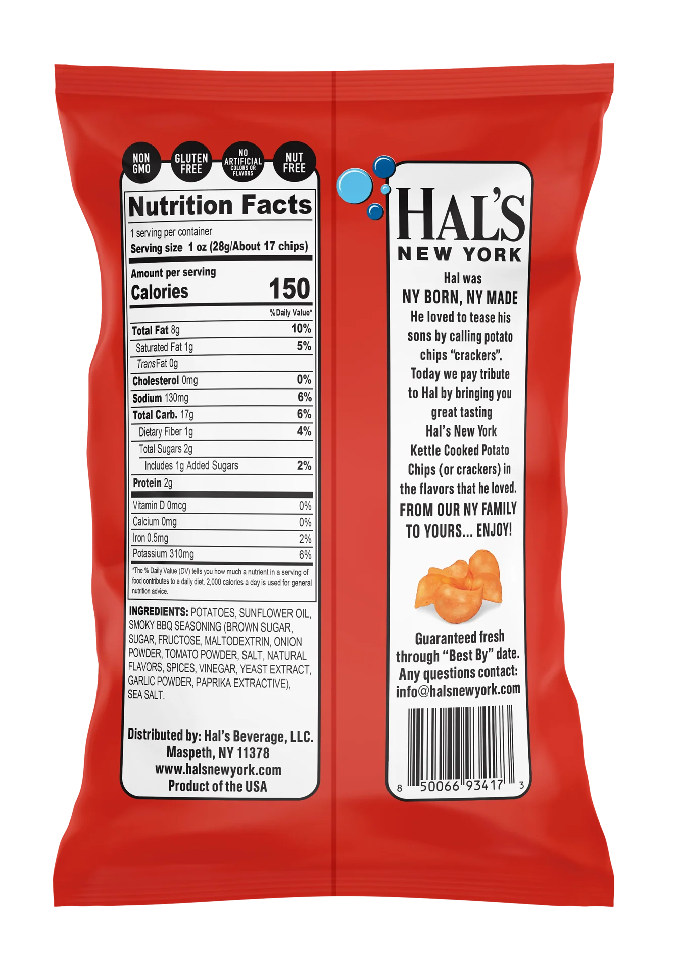 Hal's New York Kettle Cooked Potato Chips, BBQ, 1 oz Single Serve Bags (Pack of 60) - Image 3