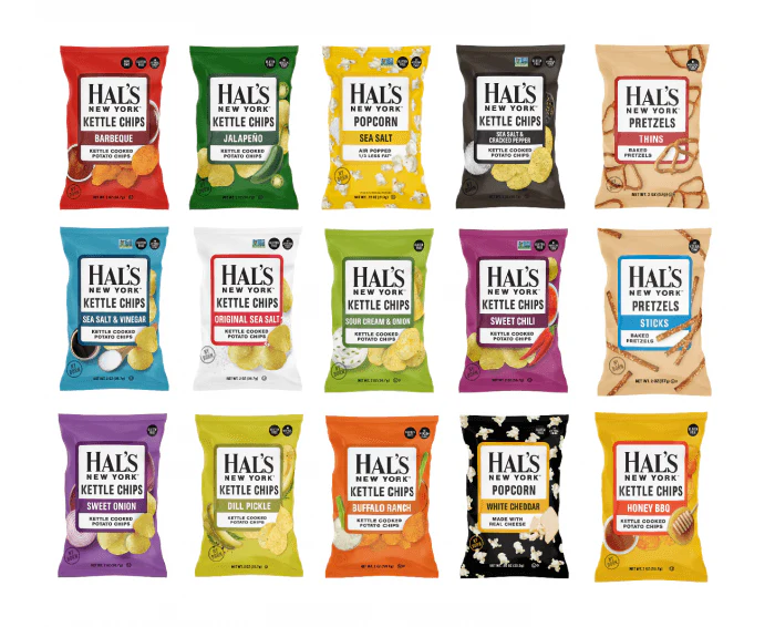 Hal's New York Kettle Cooked Potato Chips and Baked Pretzels 2oz Bags, Mix & Match Custom Pack of 12